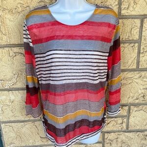Sheer Mesh Top Striped Multicolor Women's Top Size XL